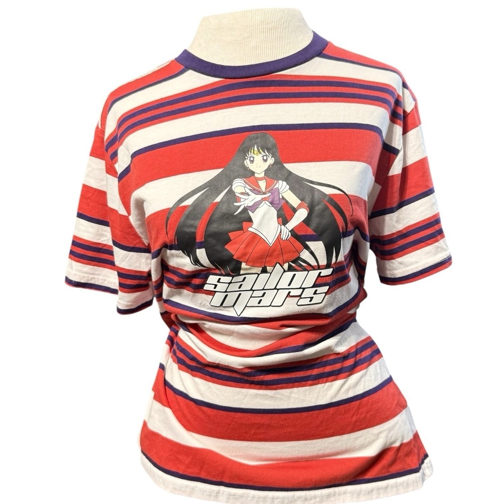Boxlunch Exclusive Sailor Moon Sailor Mars Portrait Striped T-Shirt Unisex Med